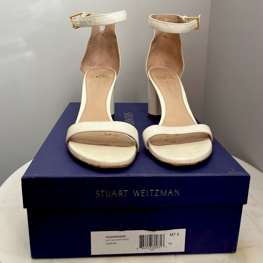 Stuart Weitzman 75 Less Nudist Sandal | Size 7.5 Color White Genuine Leather
